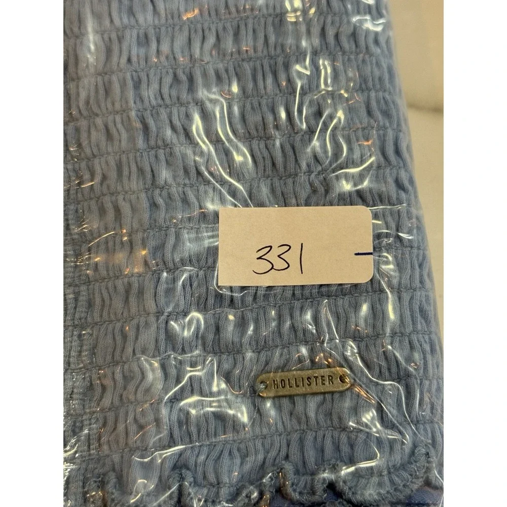 Hollister Smocked Crop Top Women L Blue Tie Strap Coquette Cottagecore - Picture 8 of 8
